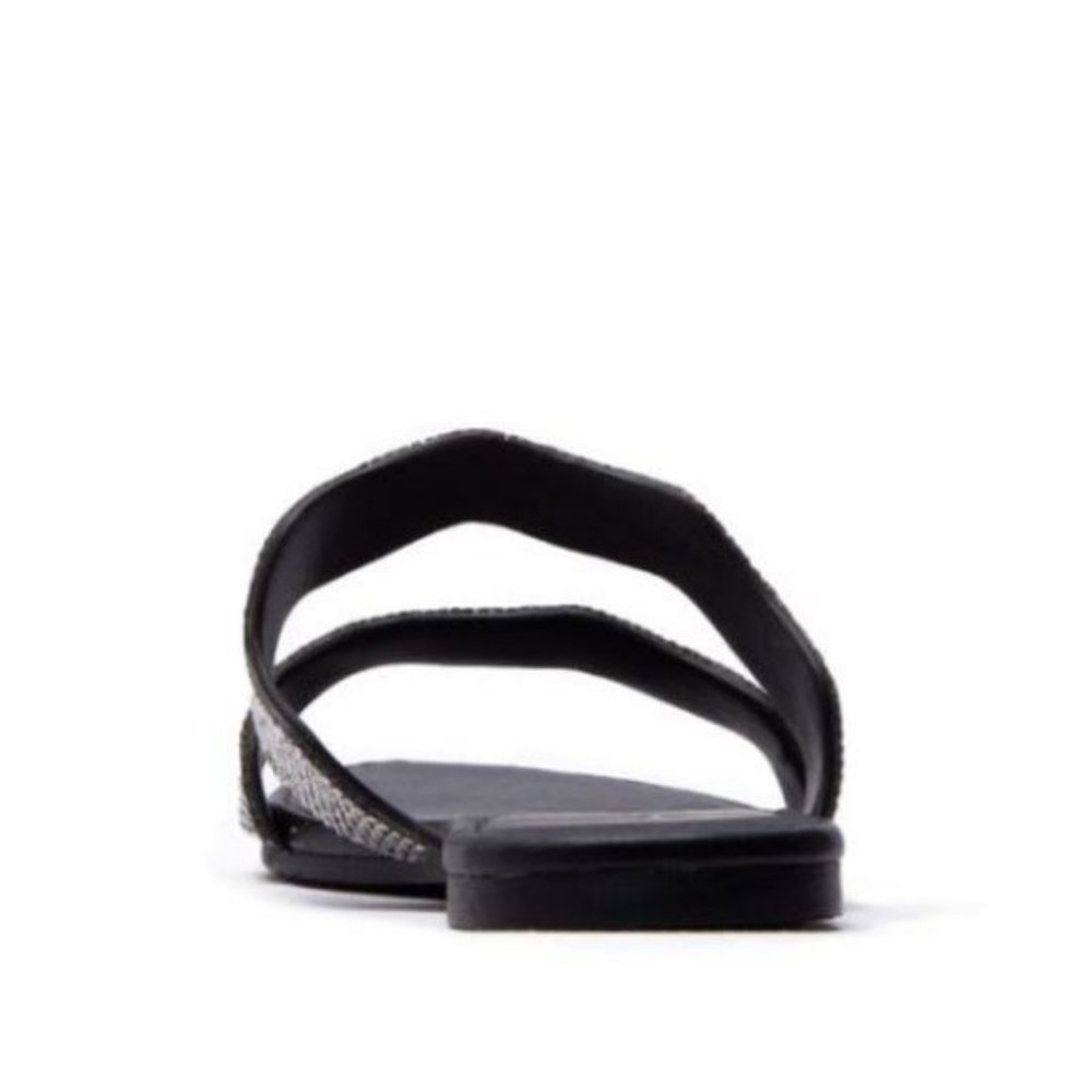 !! NEW !! Double Scalloped Strap Embellished Slide Sandals in Black - Picture 2 of 5